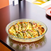 Urbane Home 700 ml Borosilicate Printed Glass Baking Tray | Transparent Microwave Oven Safe Utensils | Oval Bread Moulds for Baking | Dishwasher Safe | Multipurpose use Serving Tray